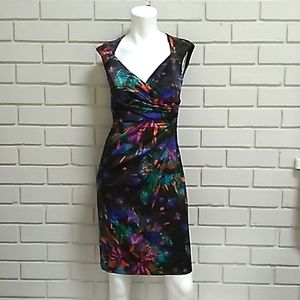 London Style Nights Multicolored Floral Ruched Cocktail Dress. Size 4